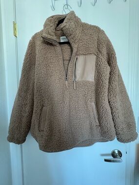 Cozy Teddy Fleece Pullover Jacket - Tan